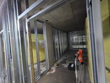 Partition framing with insulation boards installed